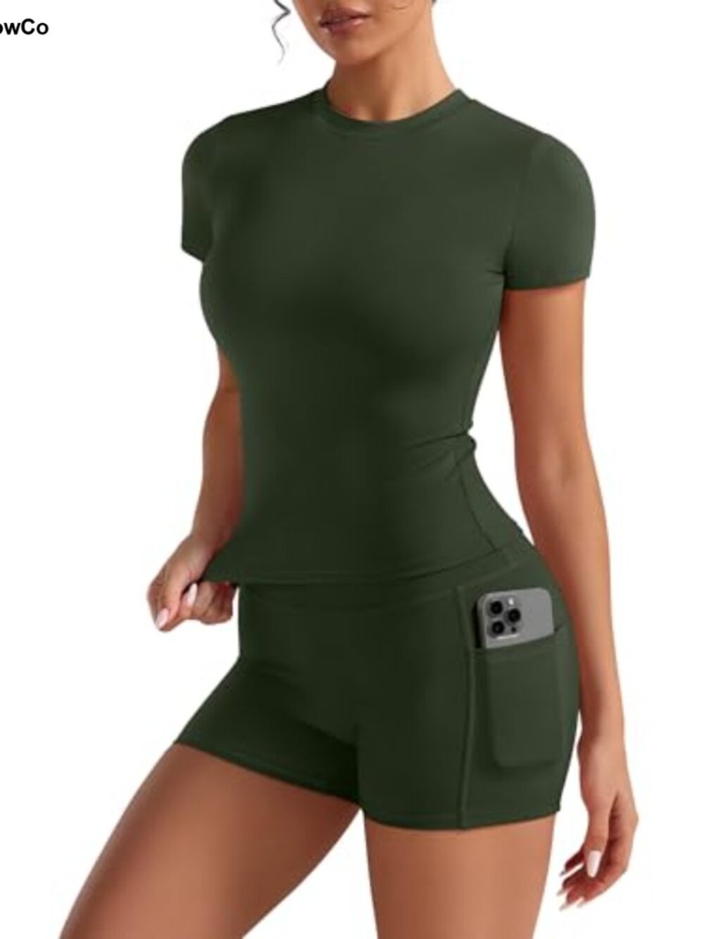 Women's 2-Piece Athletic Set Short Sleeve Top High Waist Scrunch Booty Shorts